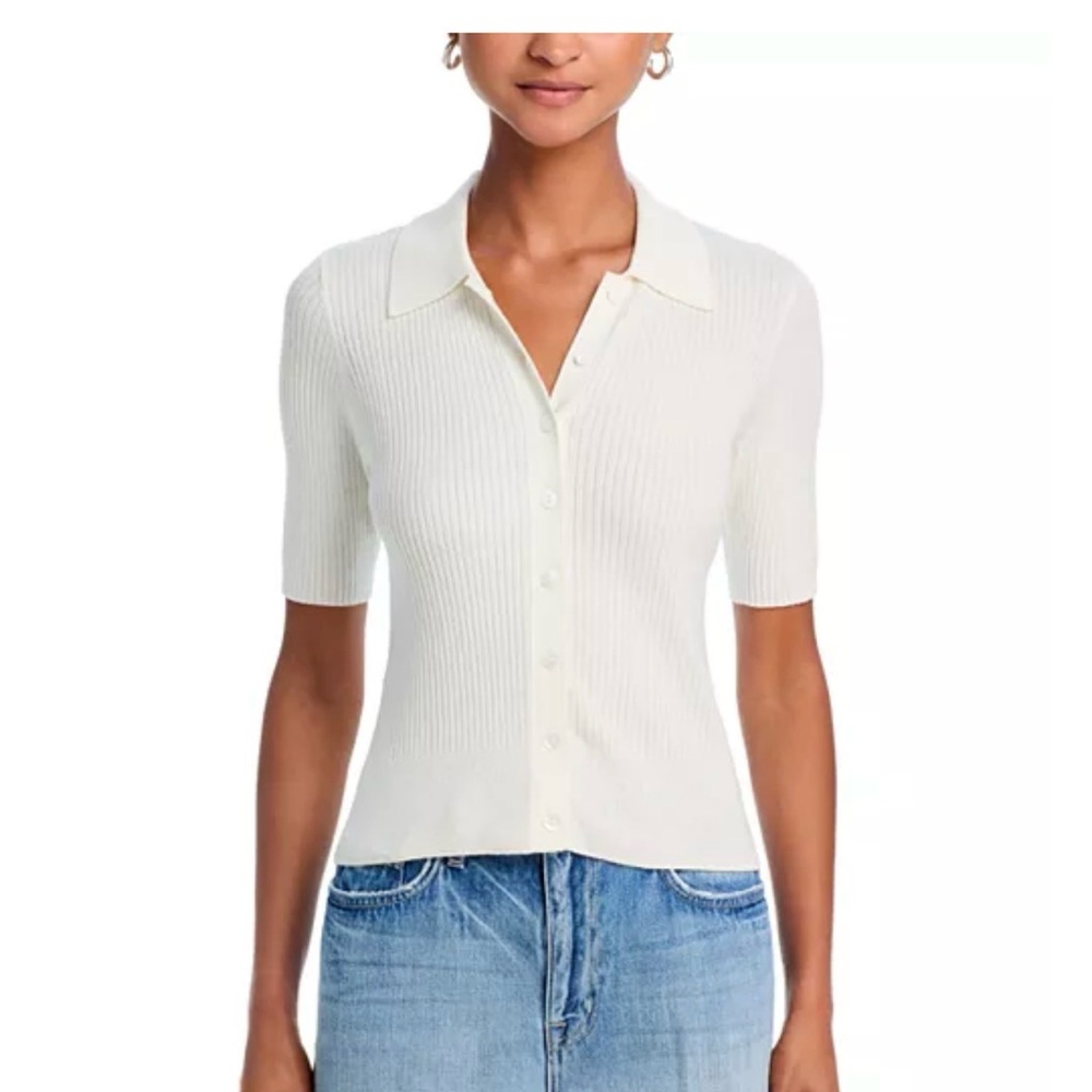 PAIGE Ivory Ribbed Button-Down Sweater